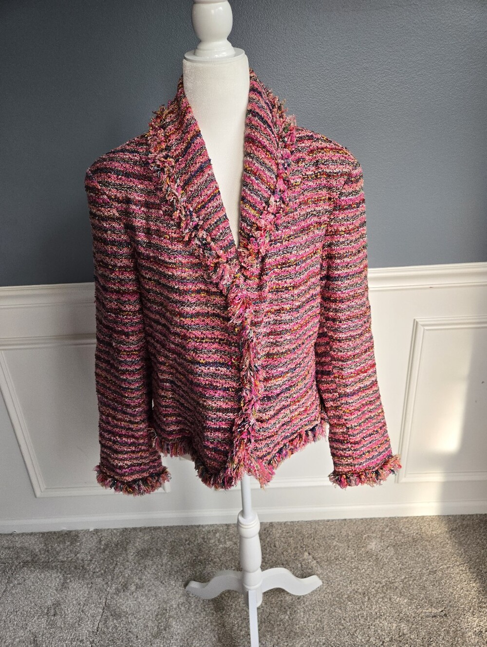 Vintage J. Marco Tweed Blazer Sz Medium pink Multicolor flower buttons